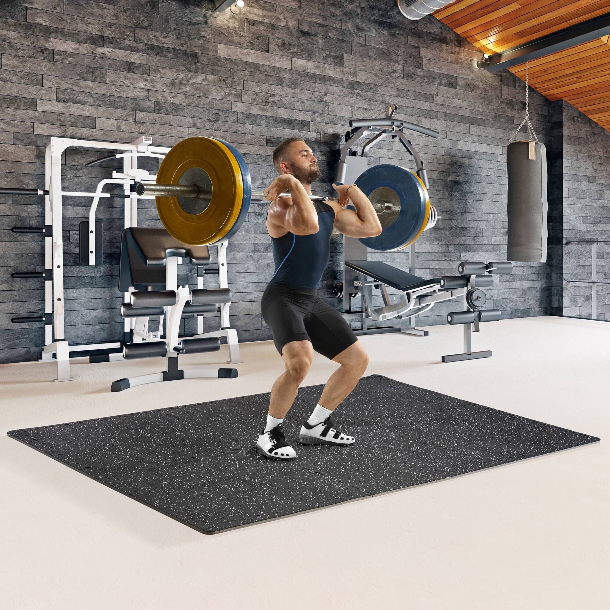 Sorbus 25" Black Exercise Mat Tile Set